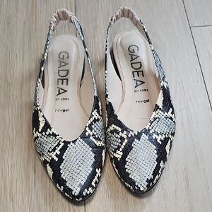 Black and Cream Snake Print Slingback Flats